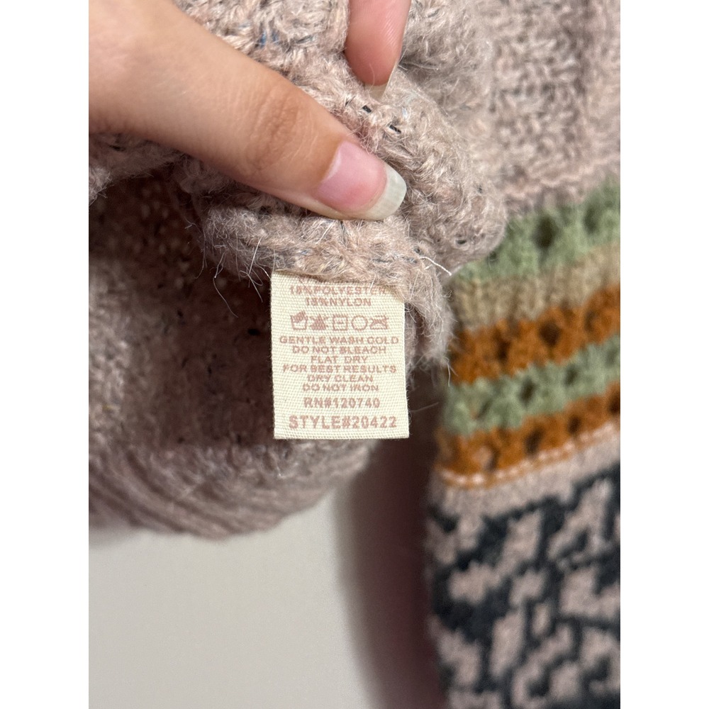 Mystree Mock Neck Crochet Leopard Sleeve Knit Sweater Boho Whimsy Cottagecore - Picture 6 of 6